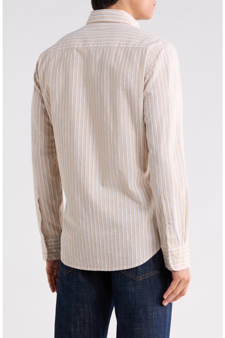 Everyday Slim Fit Cotton & Linen Long Sleeve Button-Down Shirt, Alternate, color, CREAM/ WHITE STRIPE