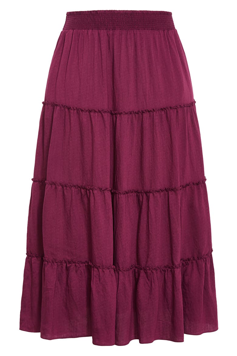 Boho Tiered Maxi Skirt, Alternate, color, POMEGRANATE