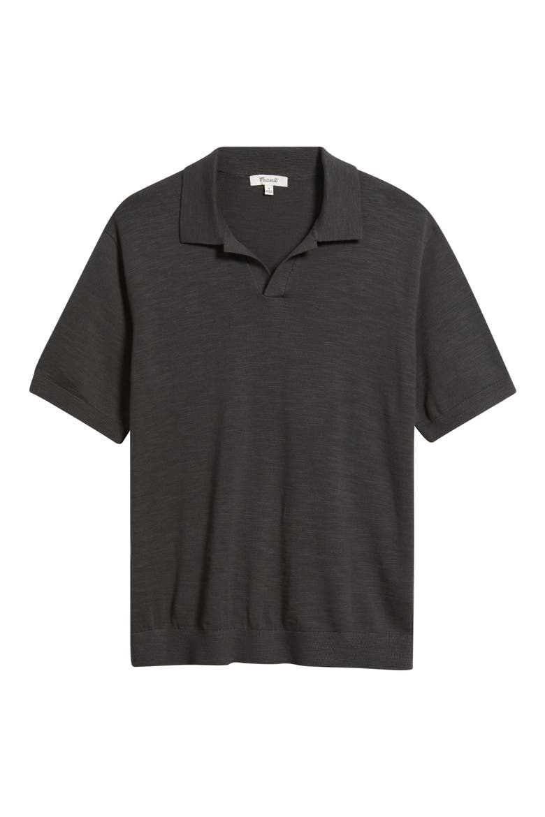 Johnny-Collar Cotton Slub Sweater Polo, Alternate, color, COAL
