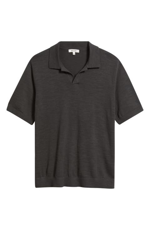 Johnny-Collar Cotton Slub Sweater Polo