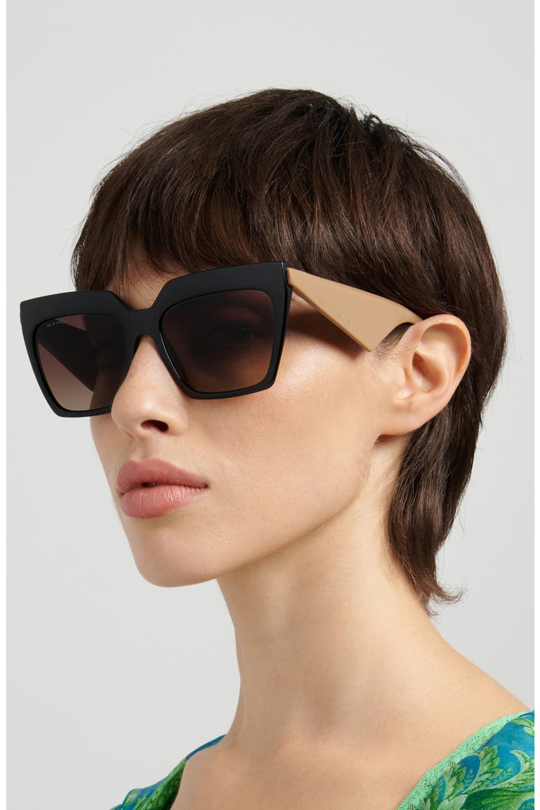 58mm Rectangular Sunglasses, Alternate, color, BLACK BEIGE/ BROWN SF