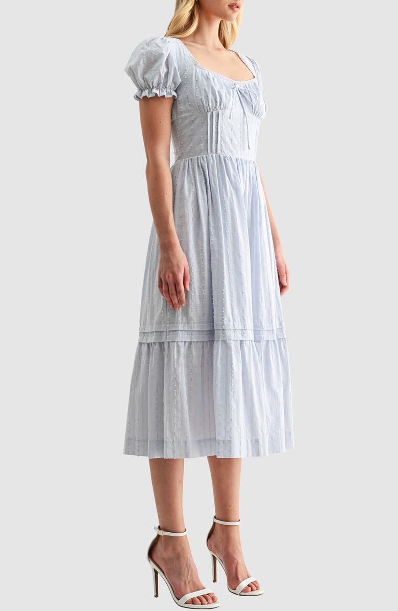 All in Favor Pintuck Cotton Dobby Midi Dress, Alternate, color, Light Blue