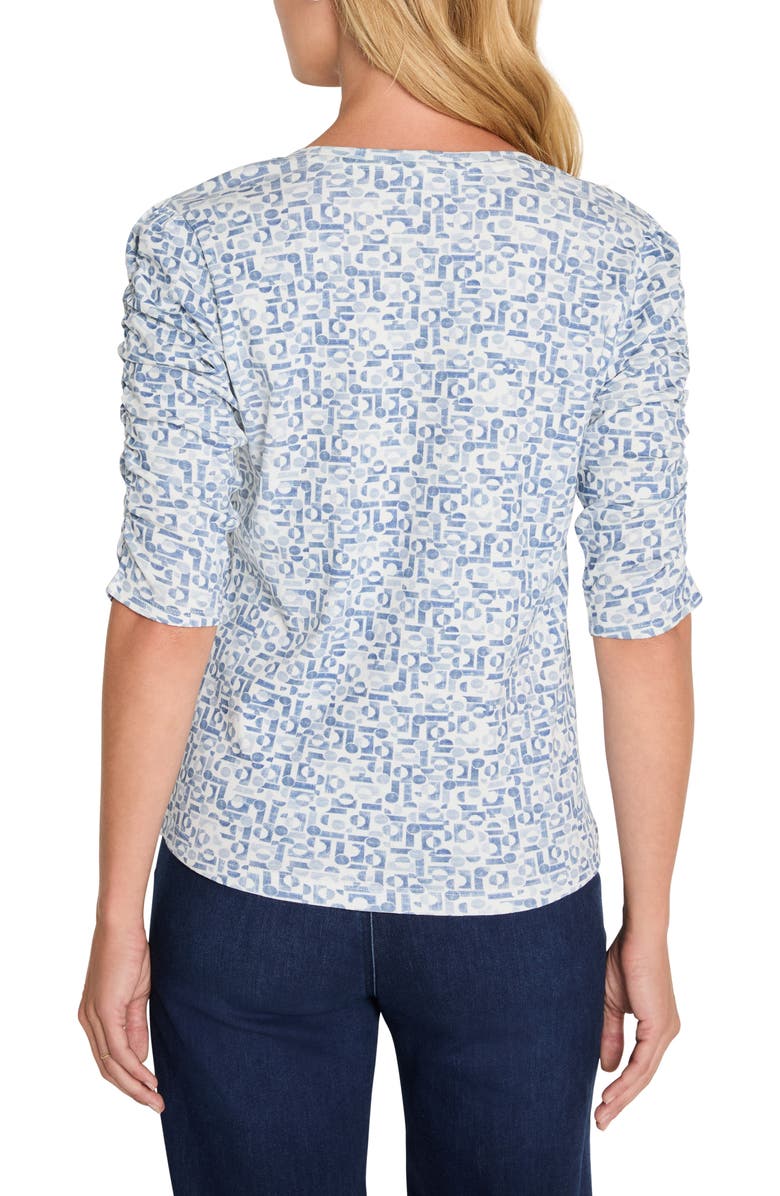 NZT by NIC+ZOE Geo Print Ruched Sleeve Top, Alternate, color, Blue Multi
