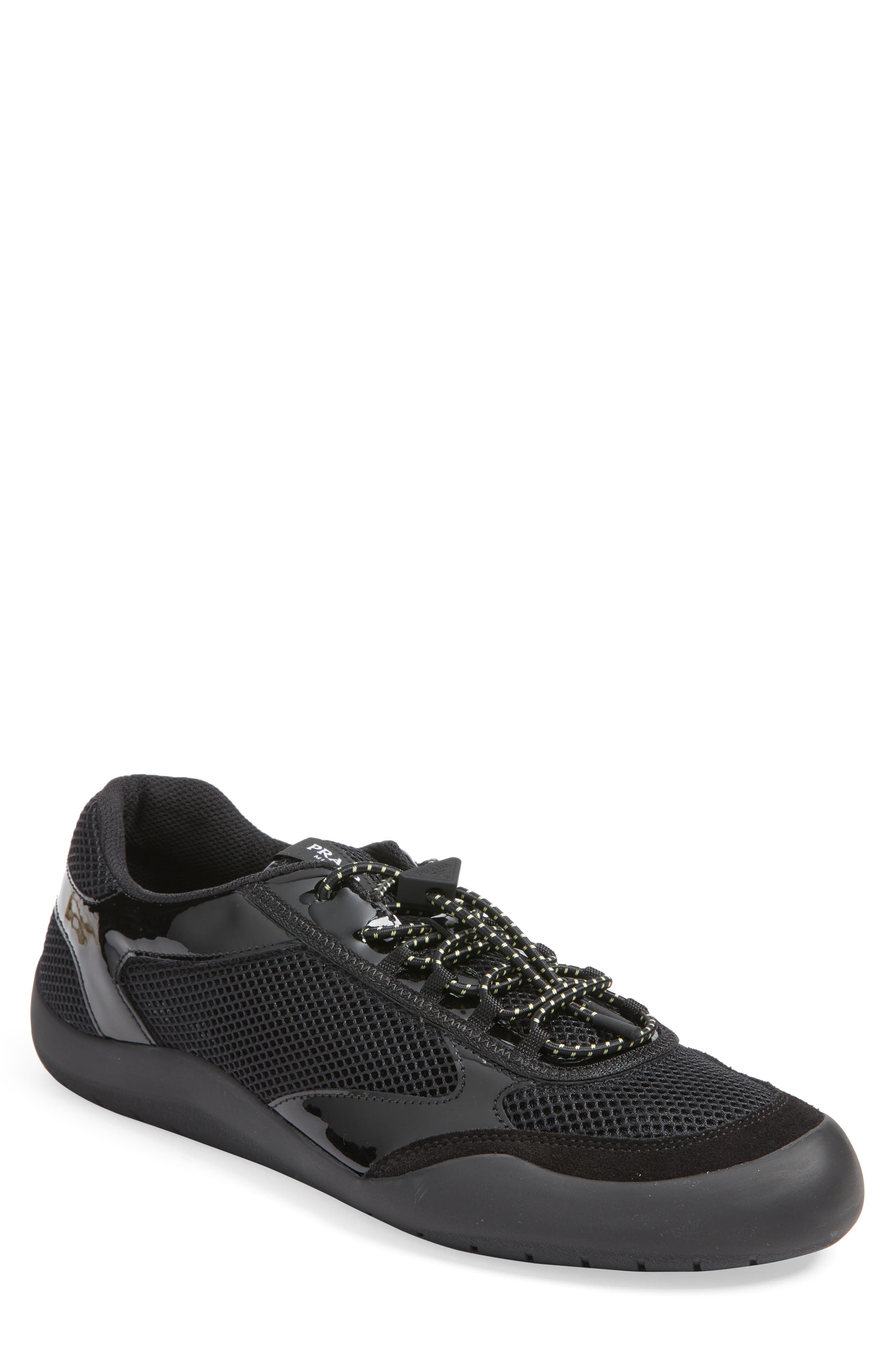 Prada Speedrock Mixed Media Sneaker, Main, color, Nero
