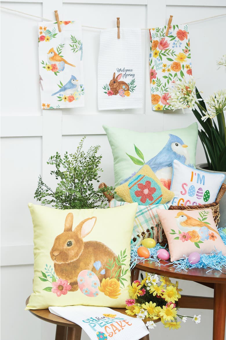 Bird & Flowers Cotton Blend HD Printed Mini Pink Accent Pillow 10" x 10", Alternate, color, Pink