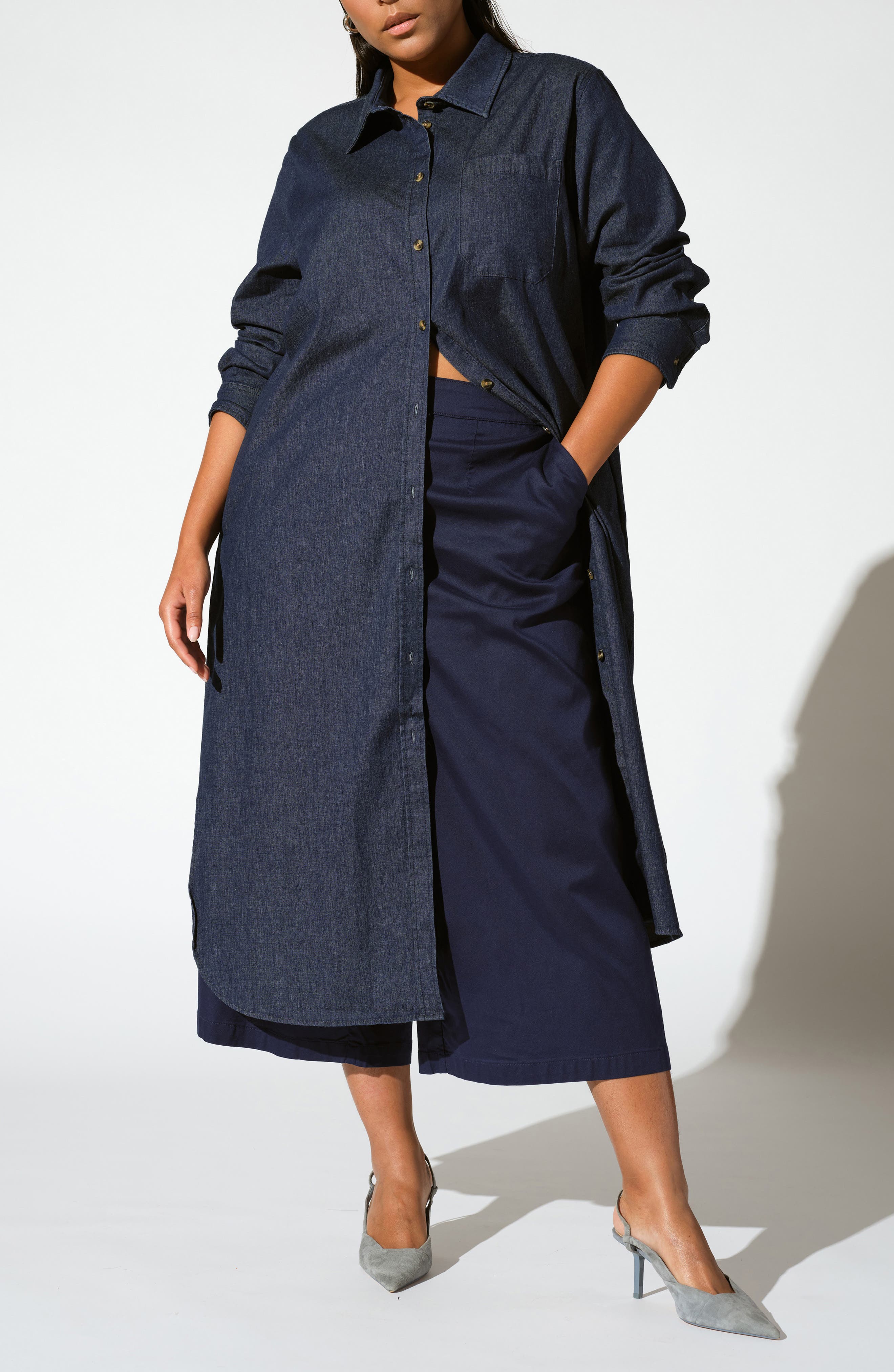 Odeon Long Sleeve Chambray Shirtdress - image 2