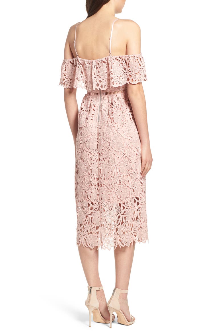 Lace Off the Shoulder Midi Dress, Alternate, color, BLUSH