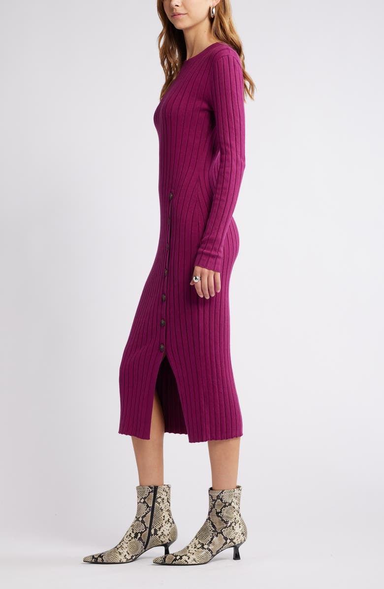 Open Edit Women's Button Sweater Midi Dress, Alternate, color, Purple Magenta