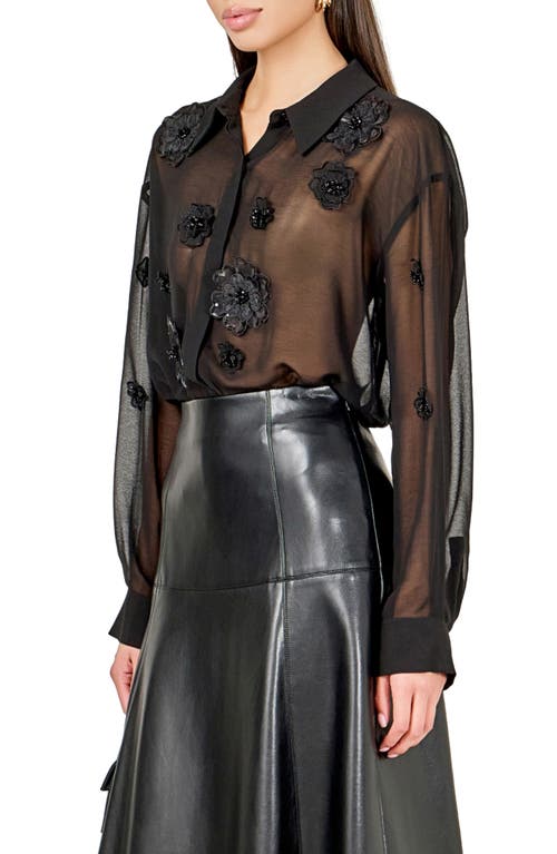 Endless Rose Floral Detail Sheer Shirt In Black