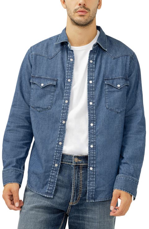 Cotton Blend Denim Snap-Up Western Shirt