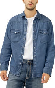 Silver Jeans Co. Cotton Blend Denim Snap-Up Western Shirt