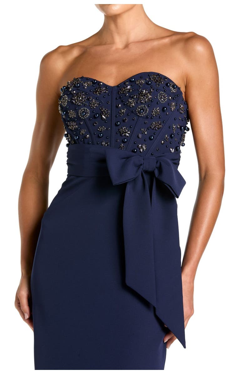 Mac Duggal Strapless Embellished Bustier Gown with Bow, Alternate, color, Midnight