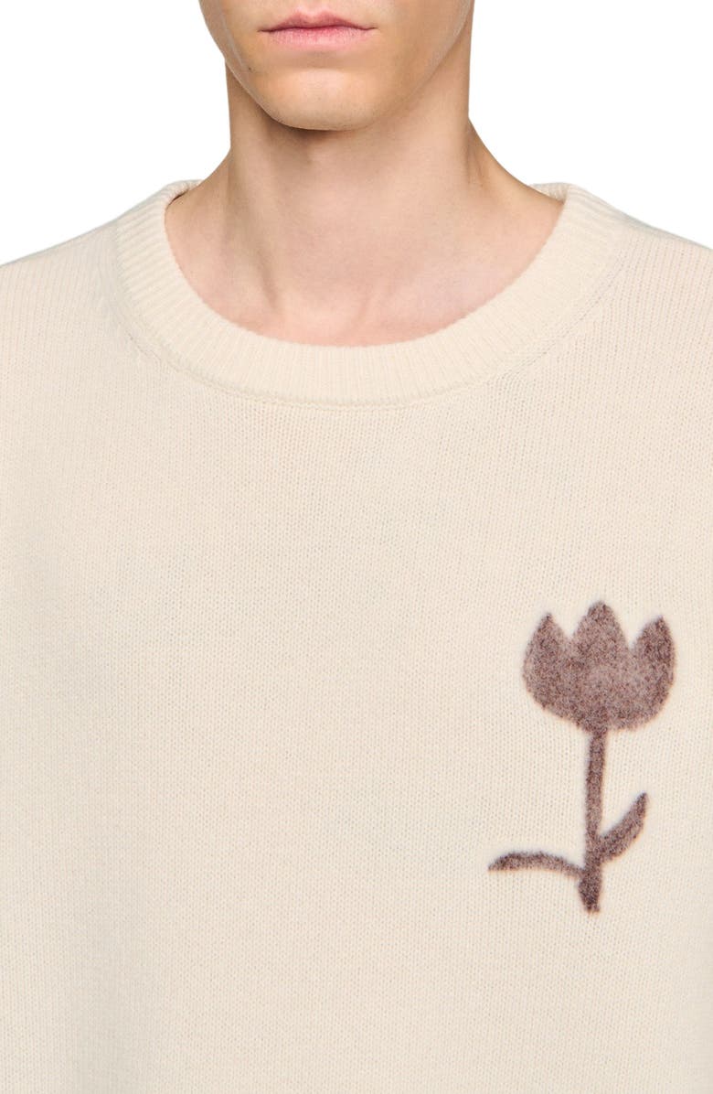 SANDRO Wool sweater with flower detail, Alternate, color, Butter Cream