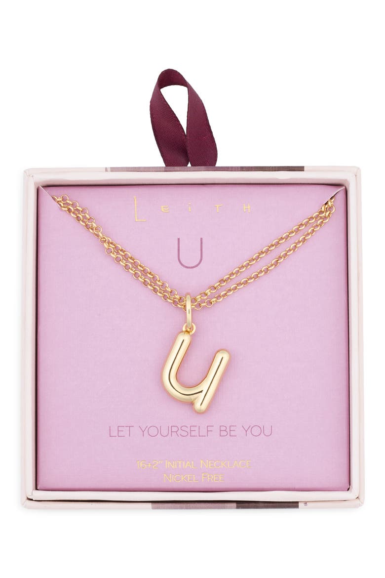 Lowercase Initial Bubble Pendant Necklace, Main, color, U- GOLD