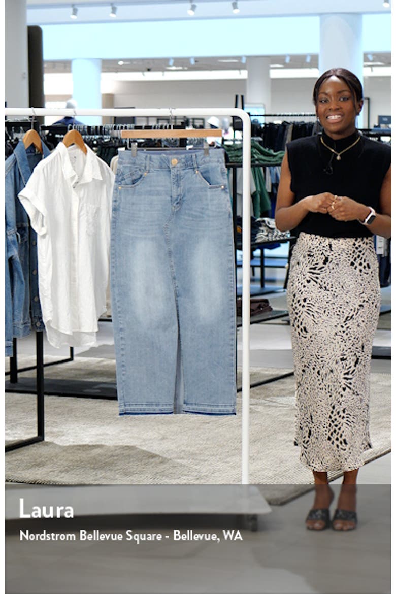 'Ab'Solution Skyrise Raw Hem Denim Maxi Skirt video