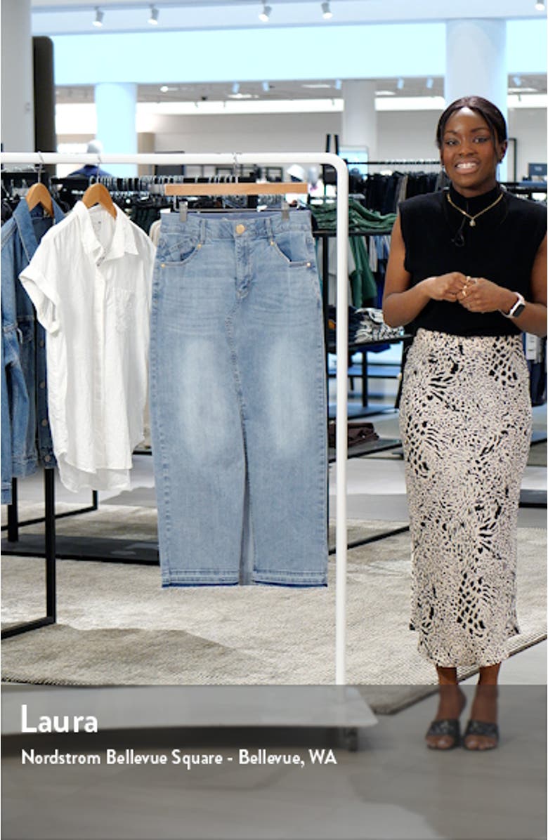 'Ab'Solution Skyrise Raw Hem Denim Maxi Skirt, sales video thumbnail