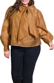 FLYING TOMATO Bow Neck Organza Top