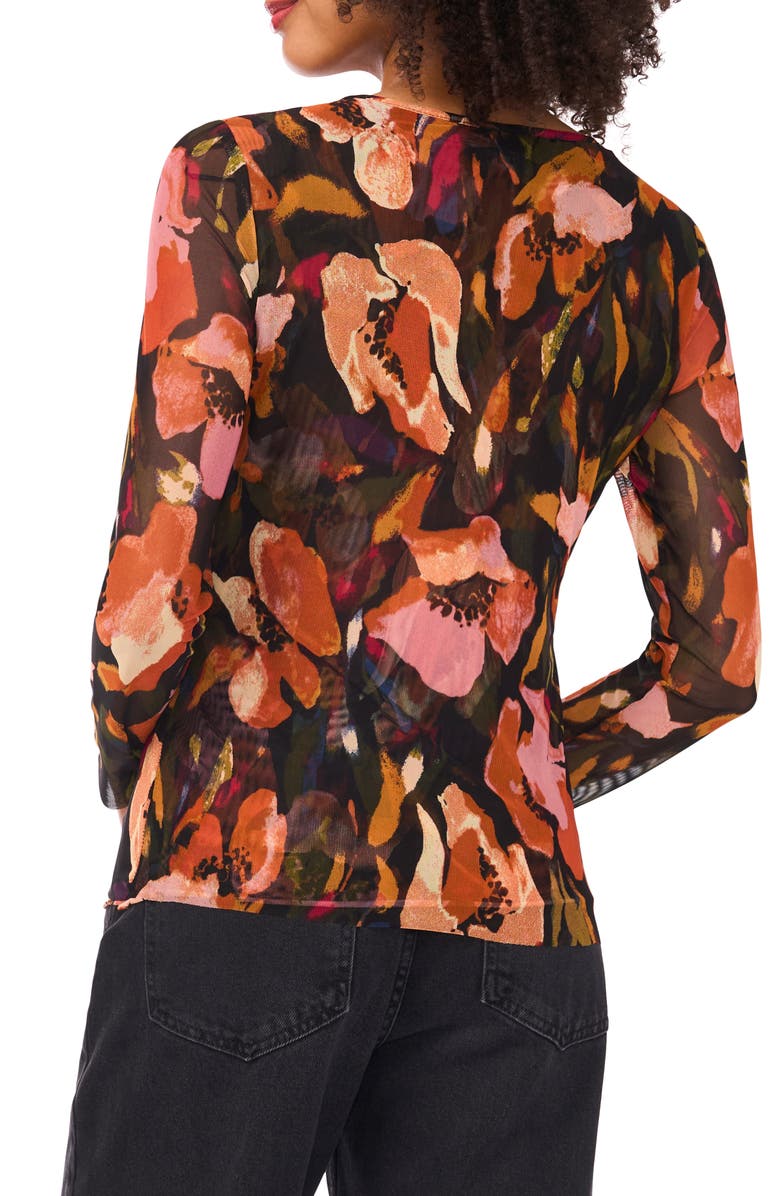 Floral Long Sleeve Mesh Top