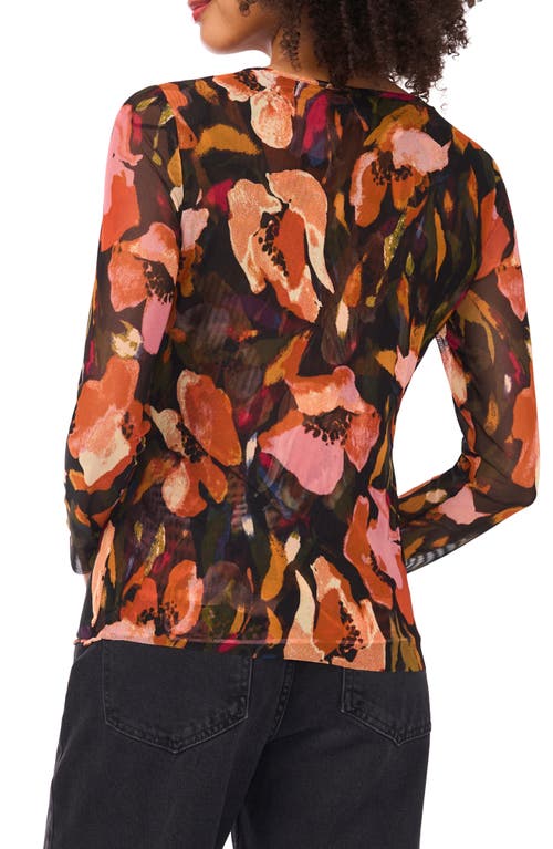 Ted Baker Floral Long Sleeve Mesh Top In Brown