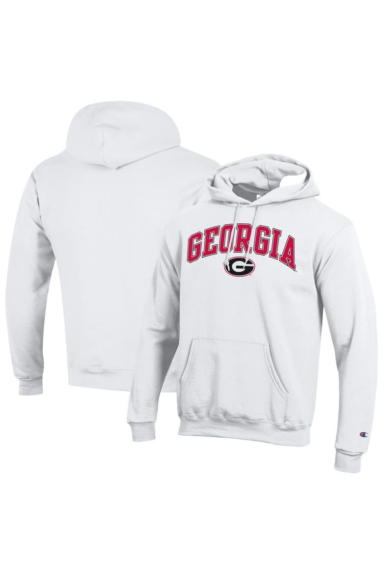 Men's Champion  White Georgia Bulldogs Arched Logo Fleece Pullover Hoodie, Main, color, White