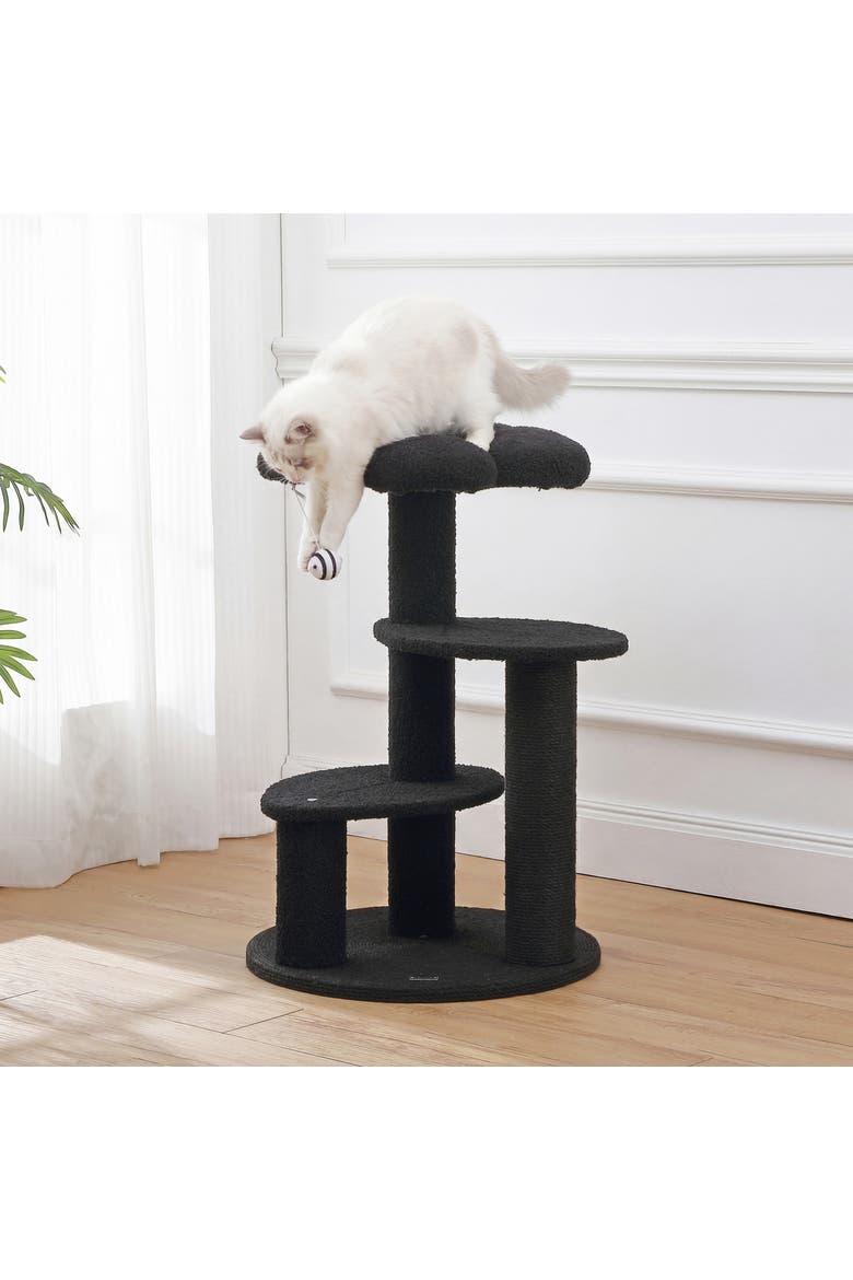 Poppy 3-Tier Modern Jute Flower Cat Tree with Dangling Toy, Alternate, color, Black/White