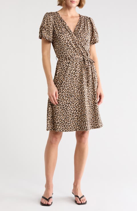 Short Sleeve Faux Wrap Jersey Dress