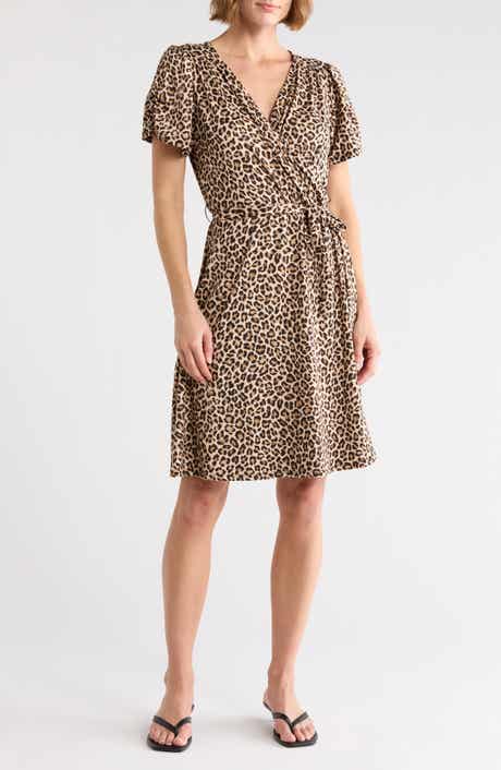Loveappella Short Sleeve Faux Wrap Jersey Dress