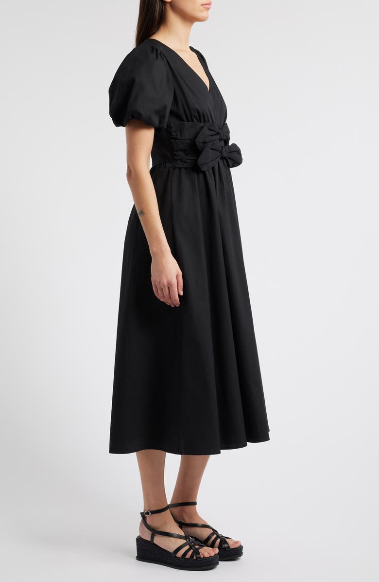 MOON RIVER Front Bow Detail Cotton Midi Dress, Alternate, color, 