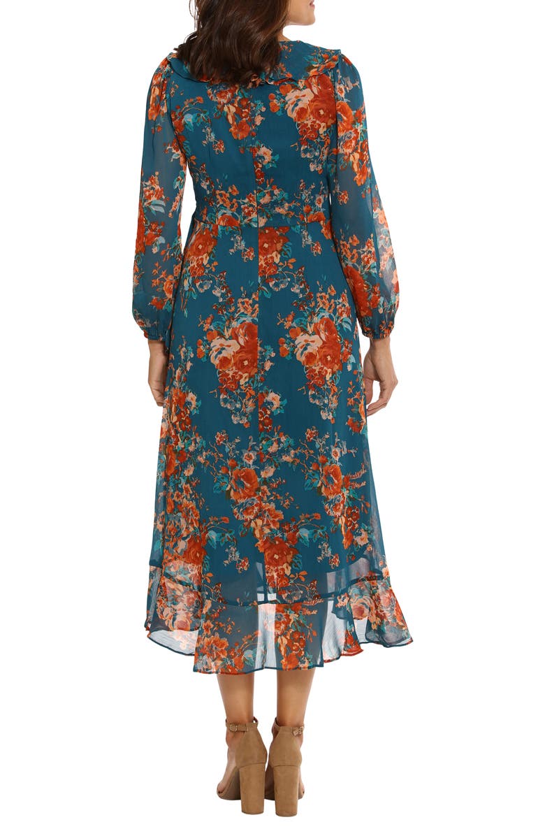 Maggy London Floral Long Sleeve Tiered Faux Wrap Midi Dress, Alternate, color, 