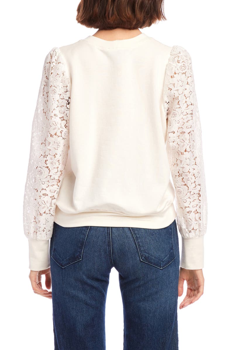Karen Kane Contrast Lace Sleeve Sweatshirt, Alternate, color, 