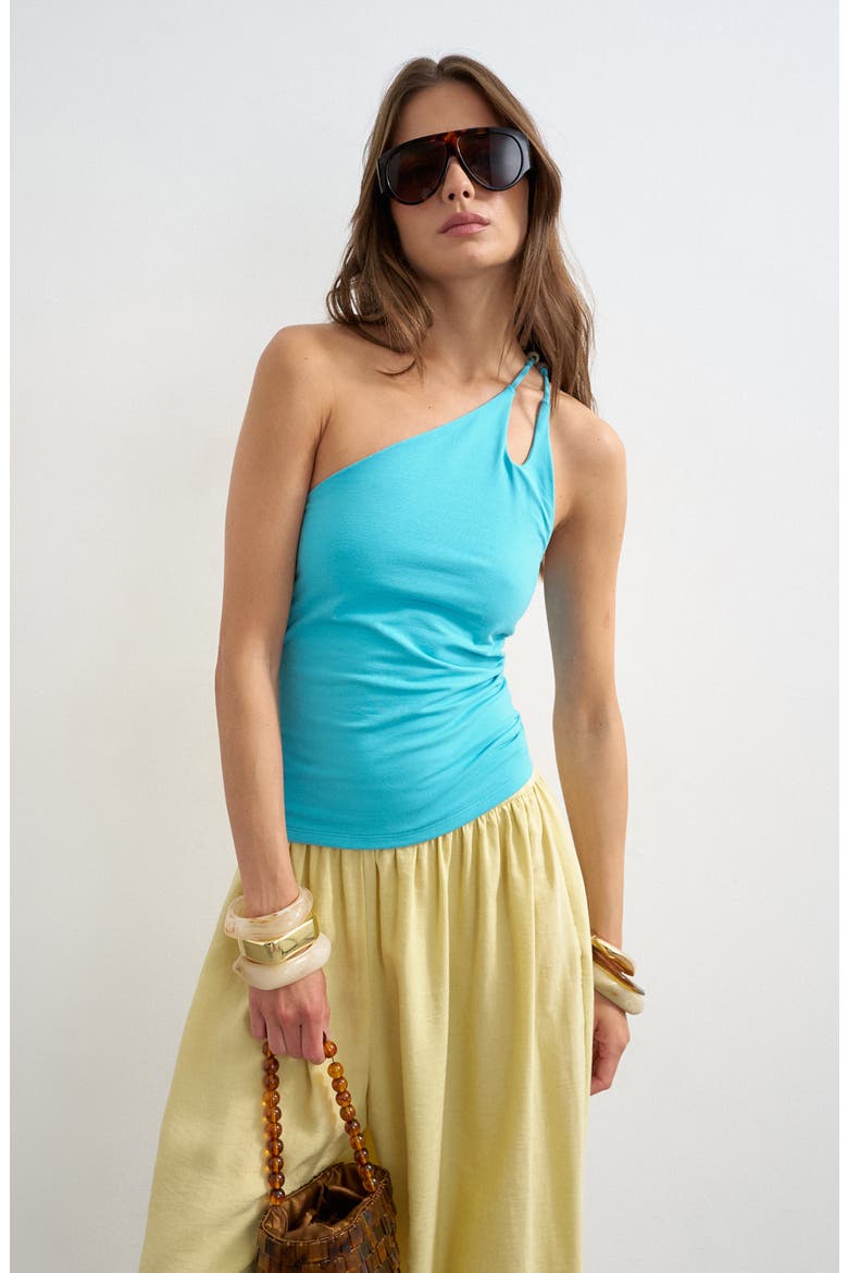 One-Shoulder Stretch Cotton Tank, Main, color, LBLUE