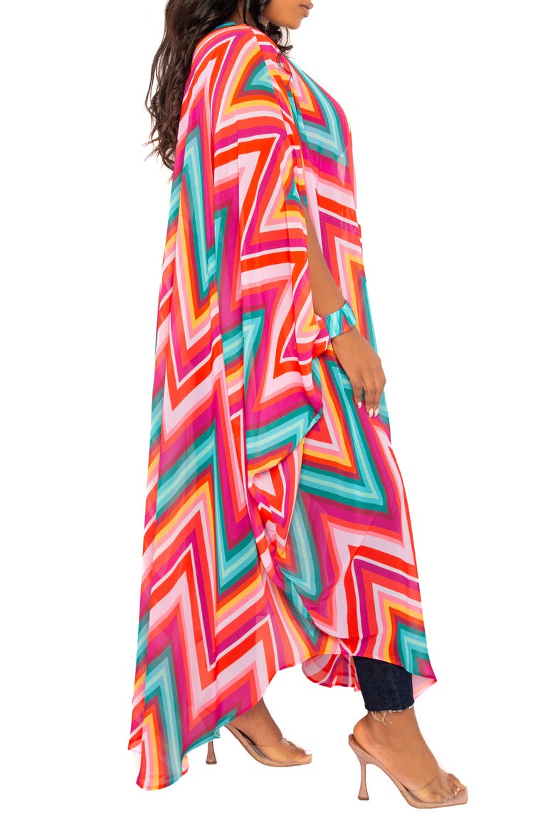 Chevron Print Chiffon Robe with Wrist Bands, Alternate, color, PINK MULTI