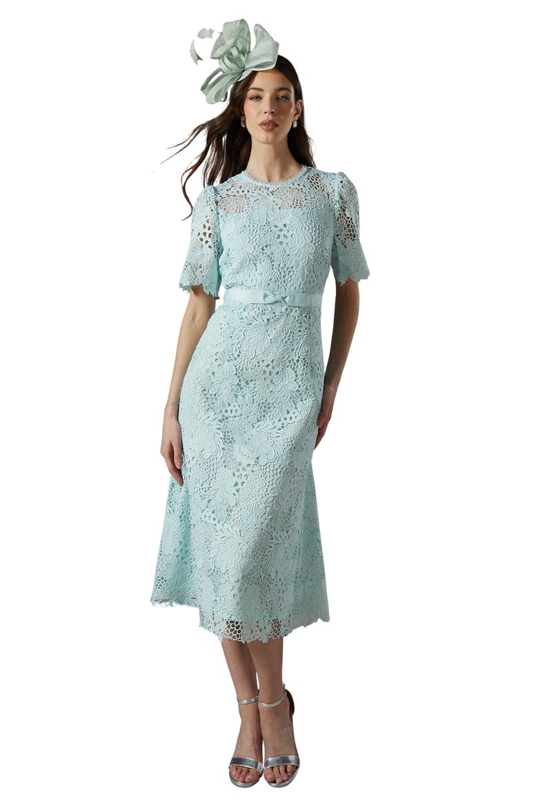 Lace Bow Belt Midi Dress, Main, color, Sage