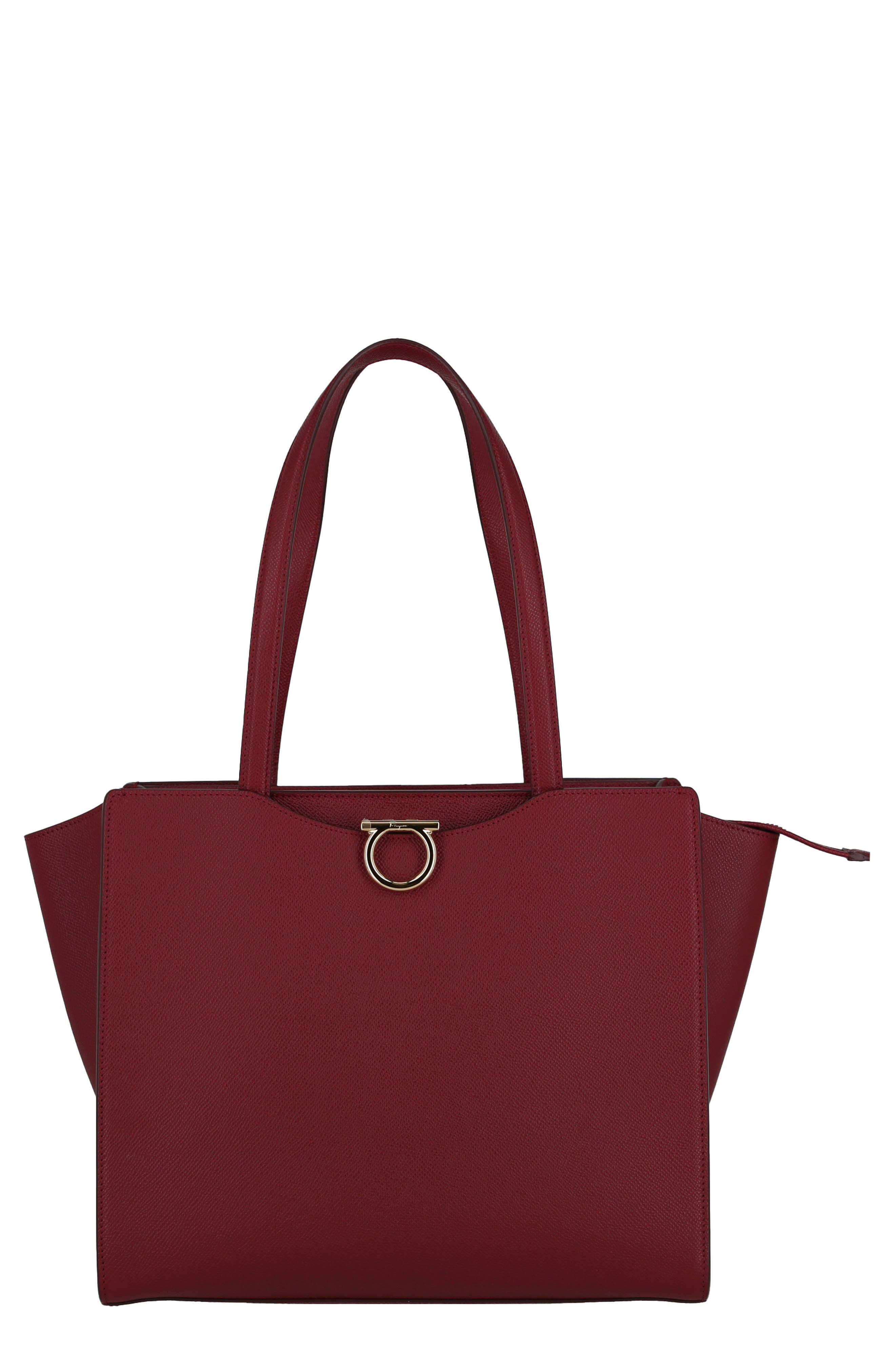 FERRAGAMO Gemini Pebbled Leather Tote, Main, color, 
