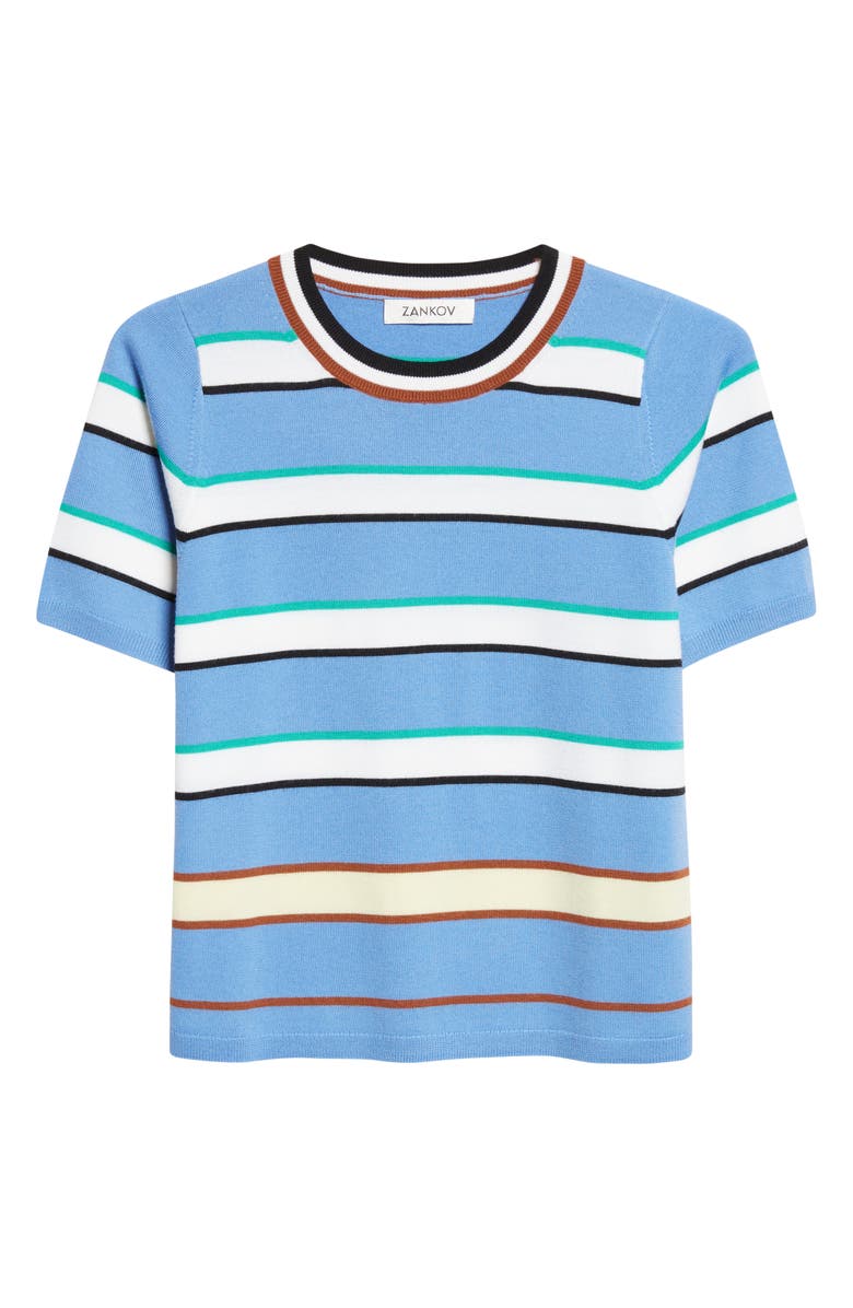 ZANKOV Benji Stripe Short Sleeve Wool Sweater, Alternate, color, Hyacinth
