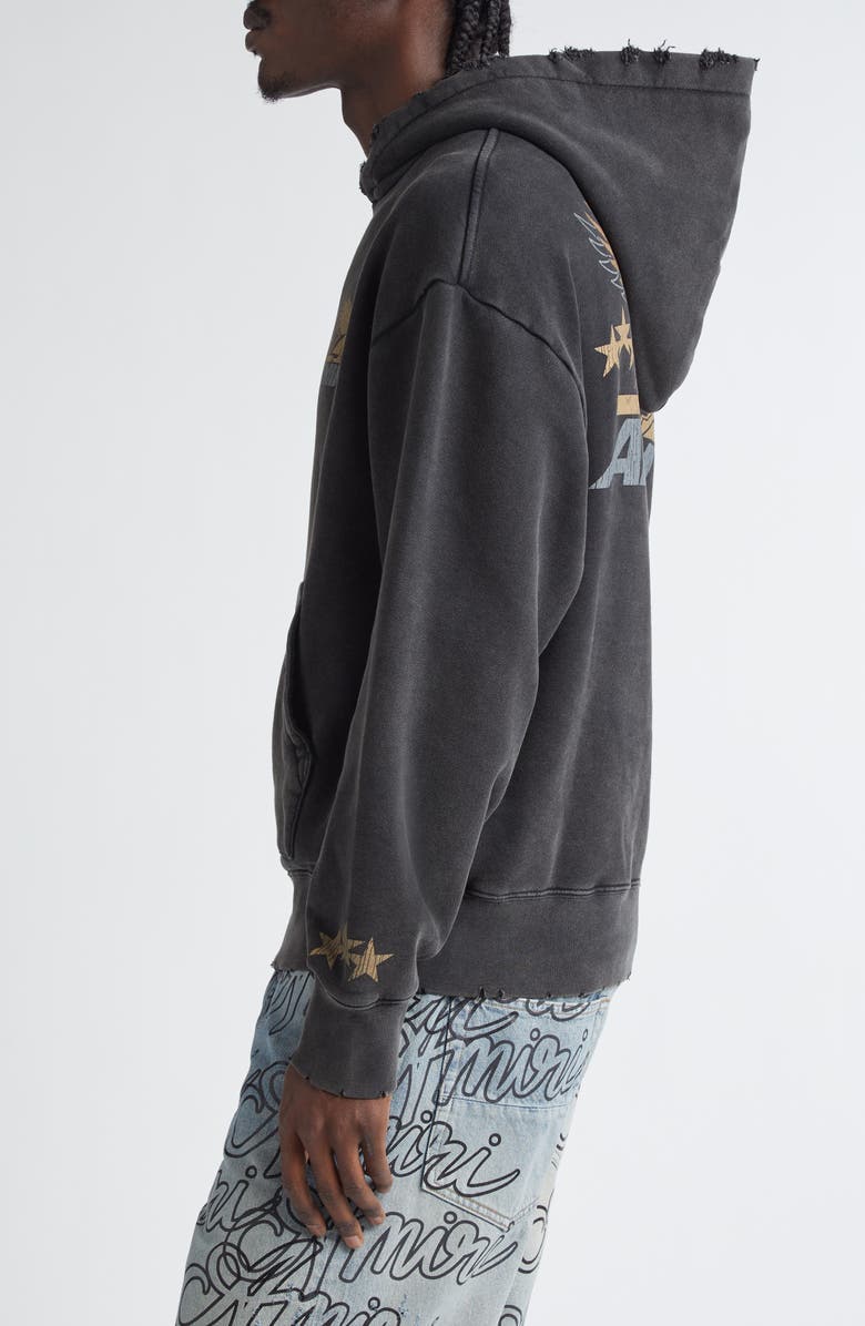 AMIRI Pegasus Distressed Cotton Graphic Hoodie, Alternate, color, Black