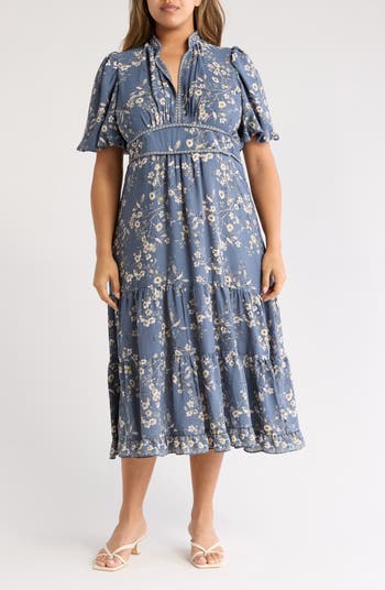 MAX STUDIO Short Sleeve V-Neck Tiered Crepe Dress