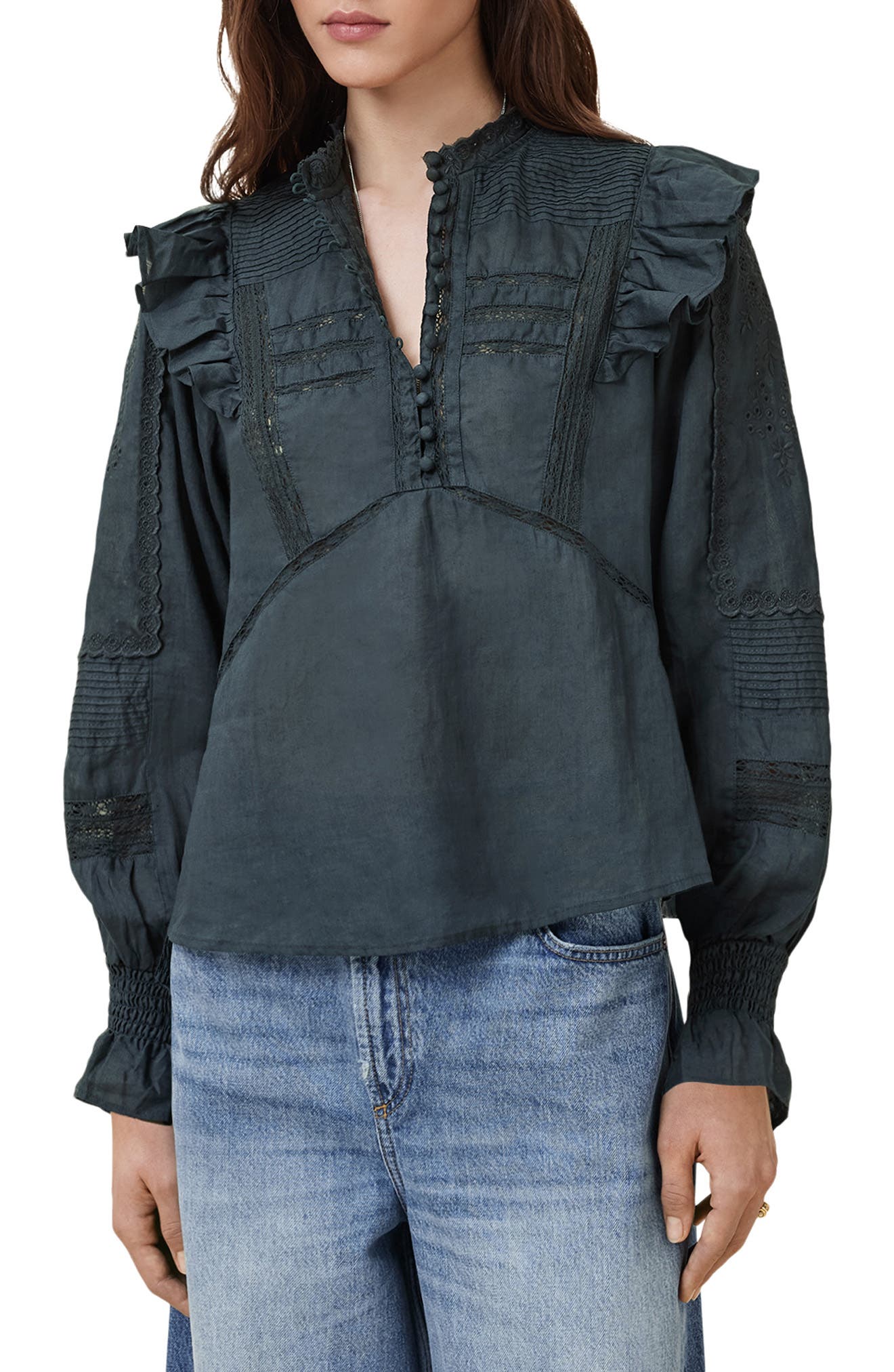 AllSaints Heather Ruffle Top