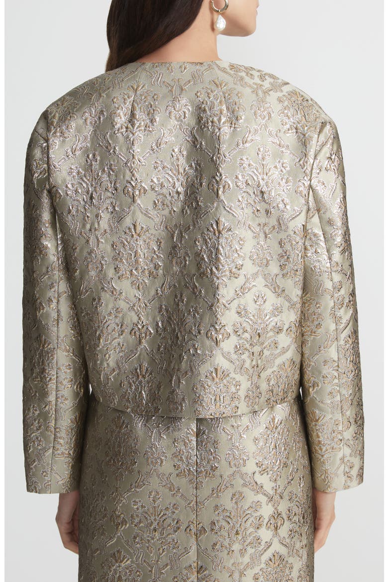 Baroque Metallic Botanical Brocade Collarless Jacket, Alternate, color, NATURAL MULTI