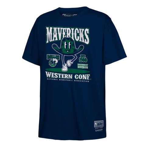 Youth Mitchell & Ness Navy Dallas Mavericks Retro Mascot Script T-Shirt