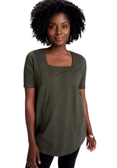 Stretch Cotton Square Neck Tunic