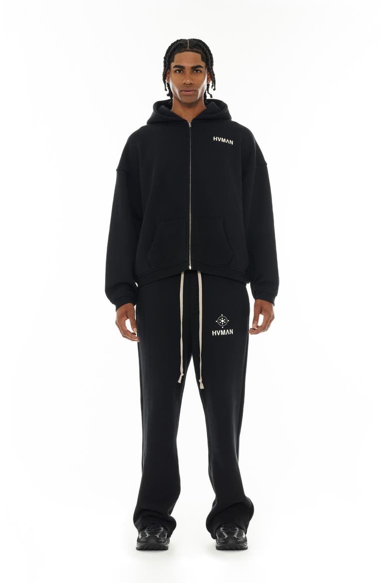 Imitation Pearl Embellished Zip-Up Graphic Hoodie, Alternate, color, BLACK