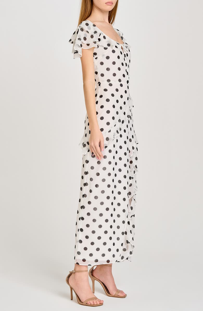 WAYF Violetta Polka Dot Ruffle Sleeve Dress, Alternate, color, Ivory Polka Dot
