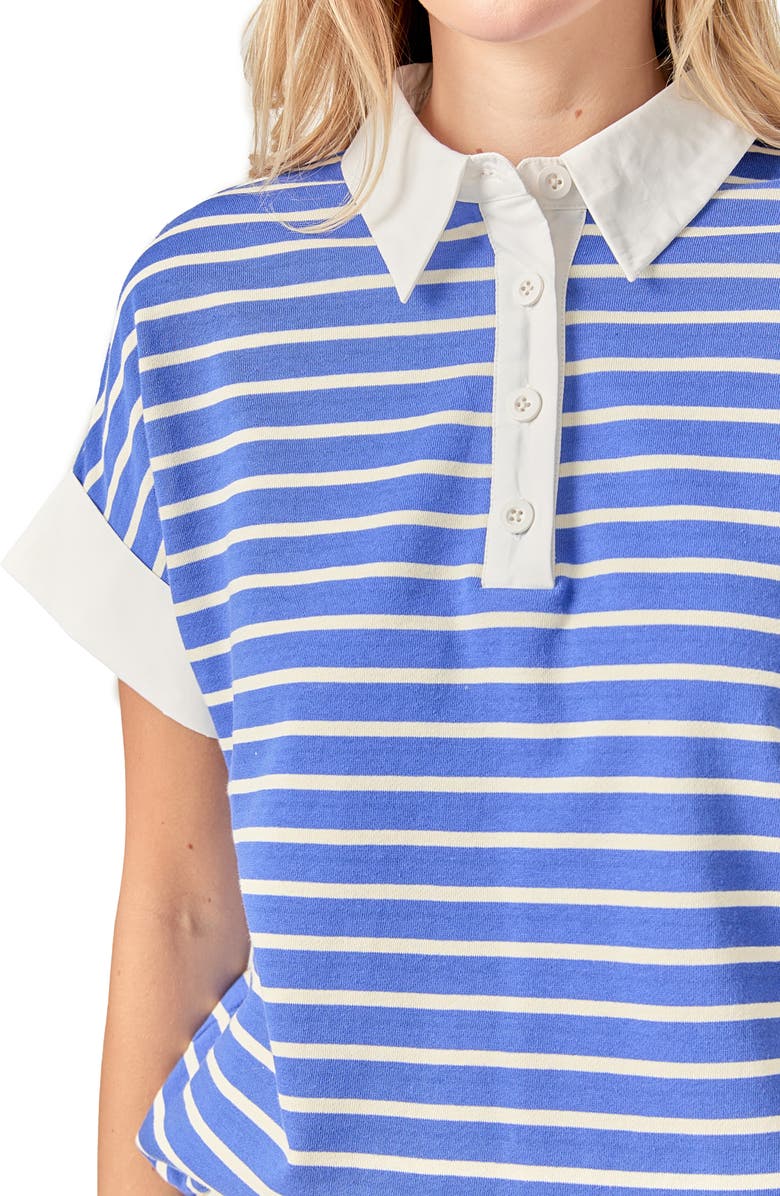 English Factory Stripe Polo Top, Alternate, color, Blue/ White