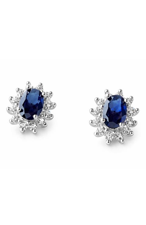Elizabeth 14K White Gold Plate Sterling Silver Topaz Stud Earrings