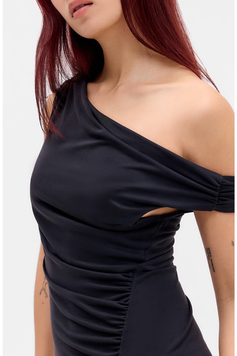 Fia Ruched Off the Shoulder Minidress, Alternate, color, BLACK