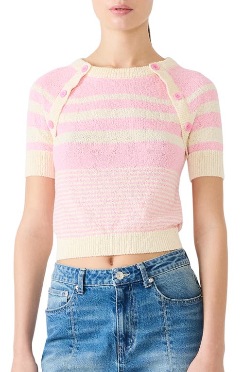 Steve Madden Rayna Stripe Short Sleeve Sweater In Pink