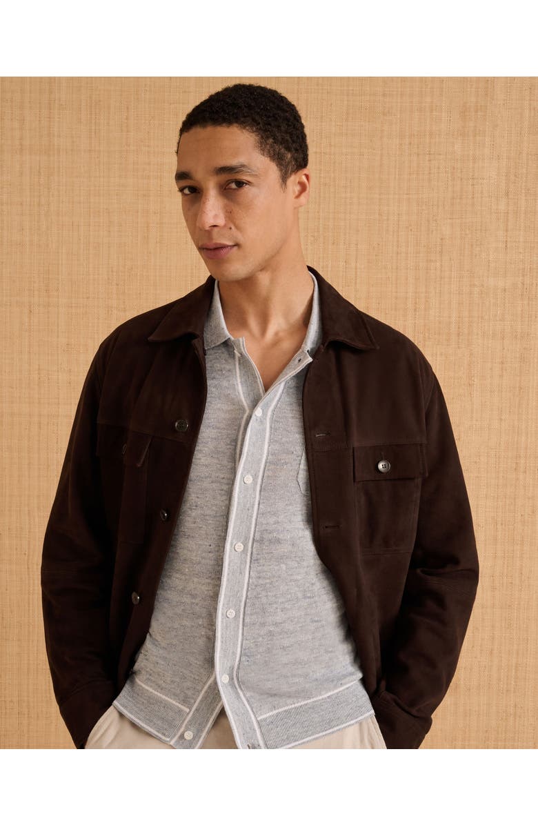 Onia Suede Traveler Jacket, Alternate, color, Chocolate