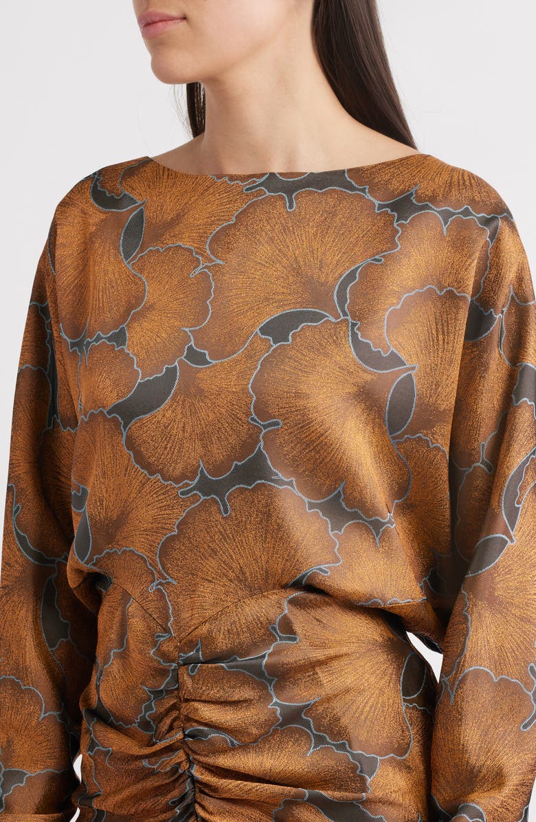 Amsale Long Sleeve Jacquard Gown, Alternate, color, Copper Multi