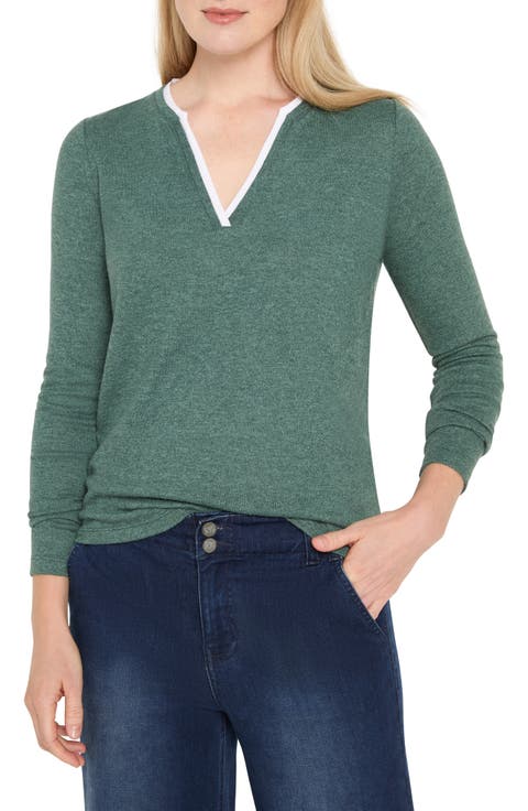 Cozy Double Layer Split Neck Top